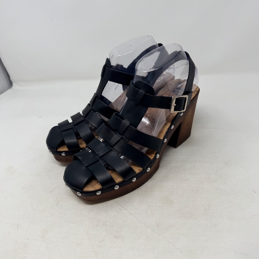 Korks Fisherman Platform Sandals Black 8M Studded Chunky Heel Boho Strappy Goth